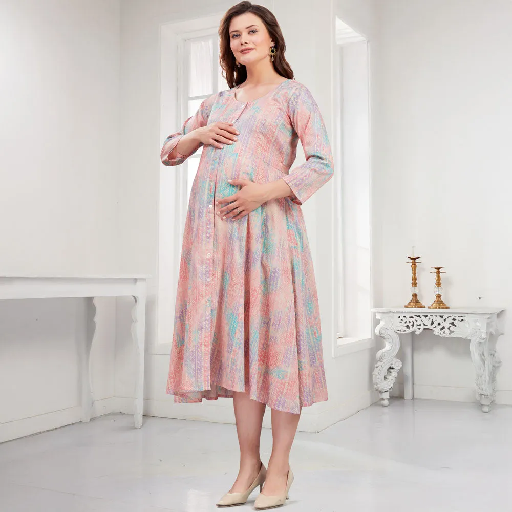 Pink Chevron Nursing Maternity Dress