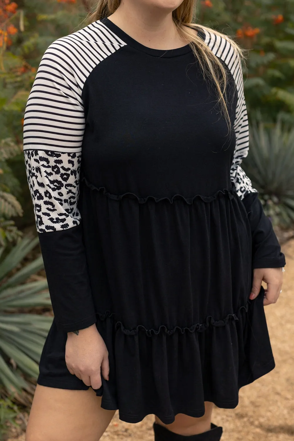 Plus Size Striped Tiered Dress