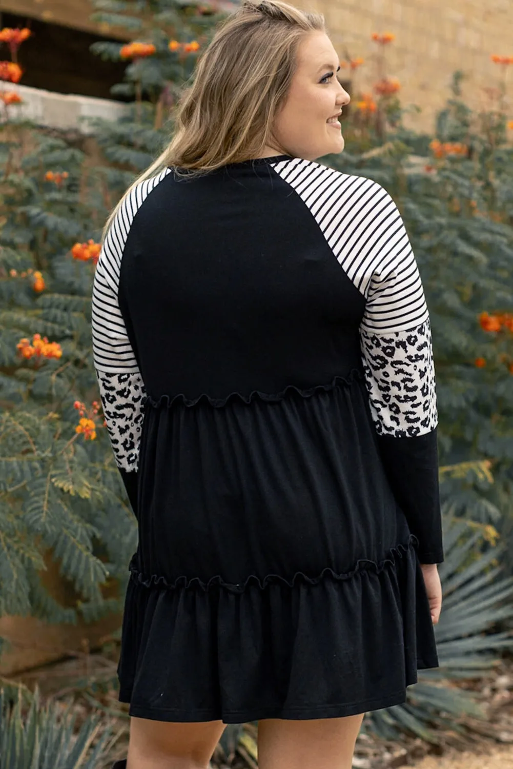 Plus Size Striped Tiered Dress