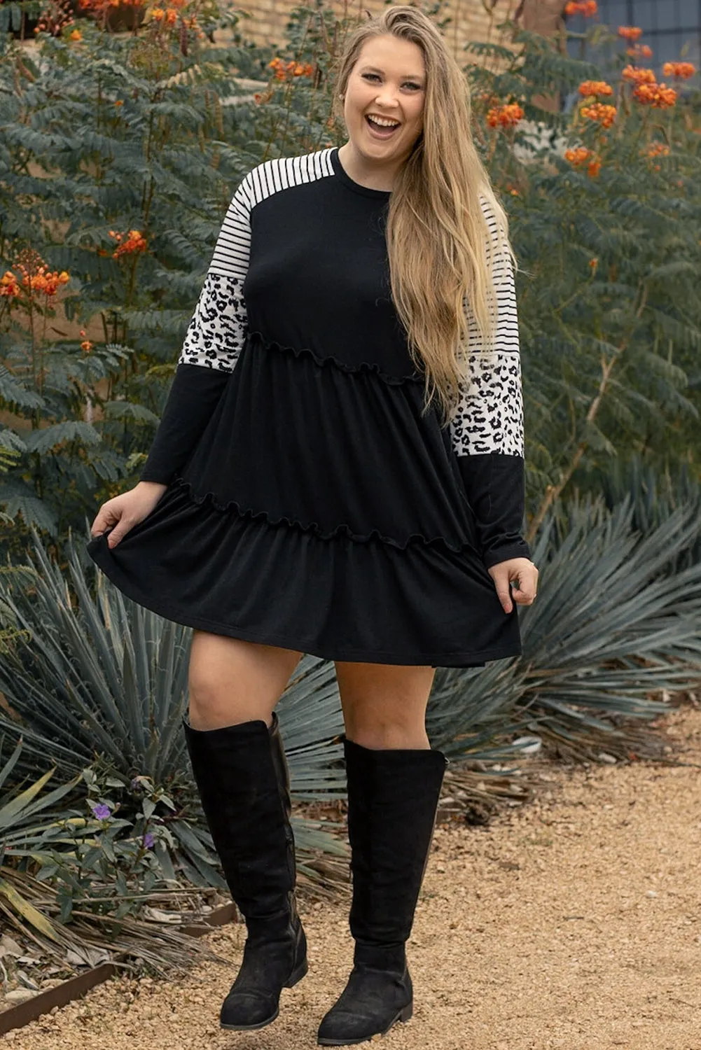 Plus Size Striped Tiered Dress