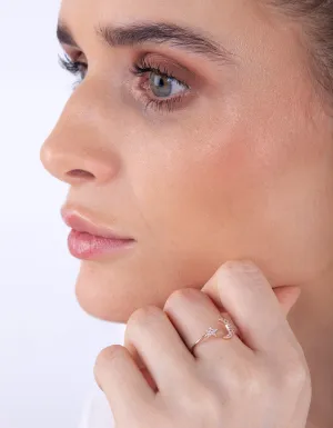 Rose Gold Cubic Zirconia Moon & Star Ring