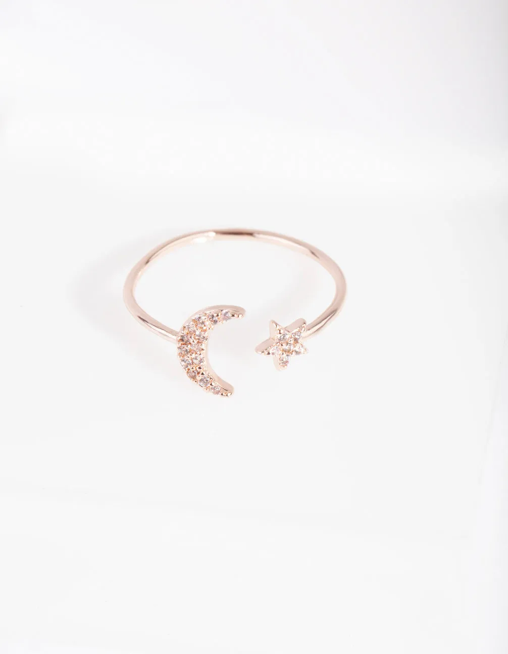 Rose Gold Cubic Zirconia Moon & Star Ring