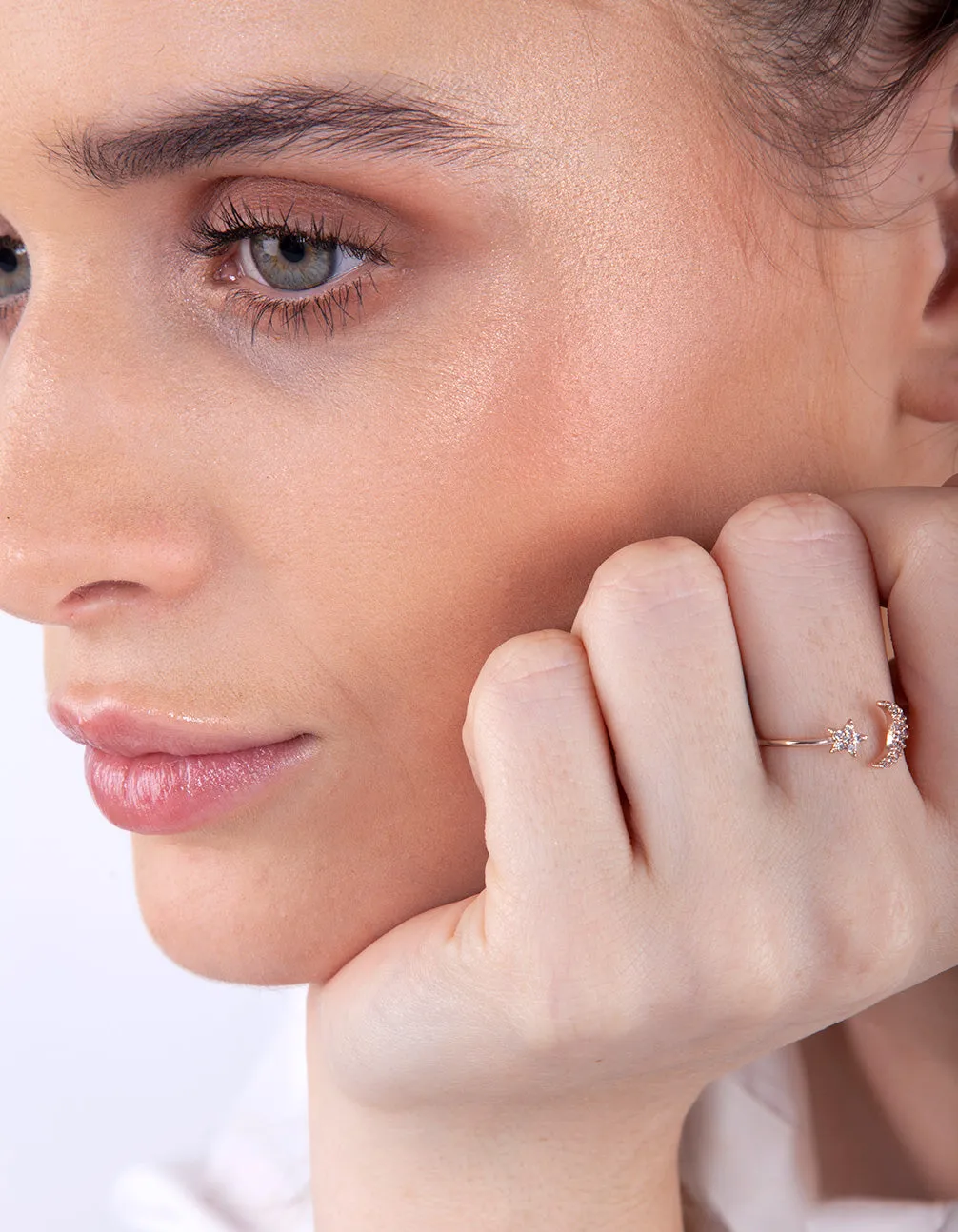 Rose Gold Cubic Zirconia Moon & Star Ring