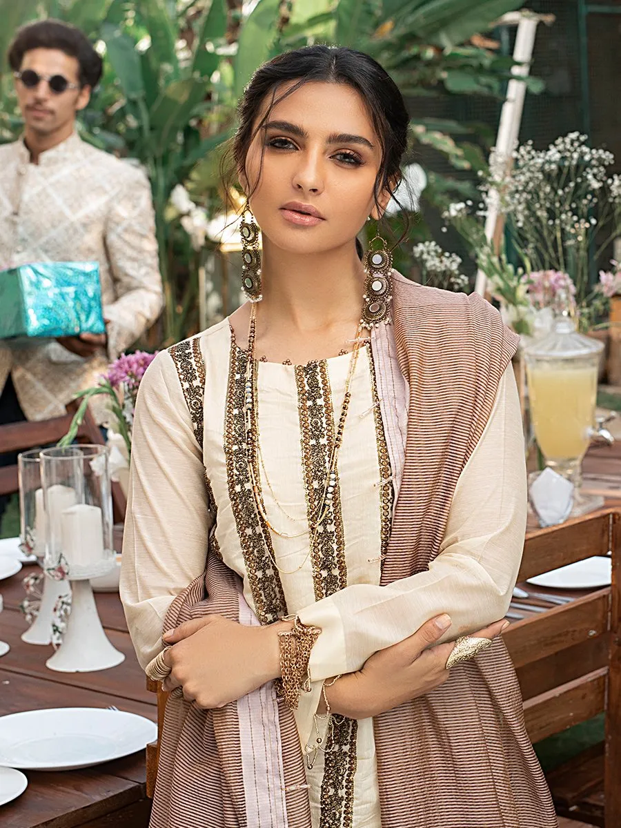 Salitex Vogue Luxury Eid Collection – Embroidered Shirt with Khaddi Dupatta & Dyed Raw Silk Trouser - WK-00661