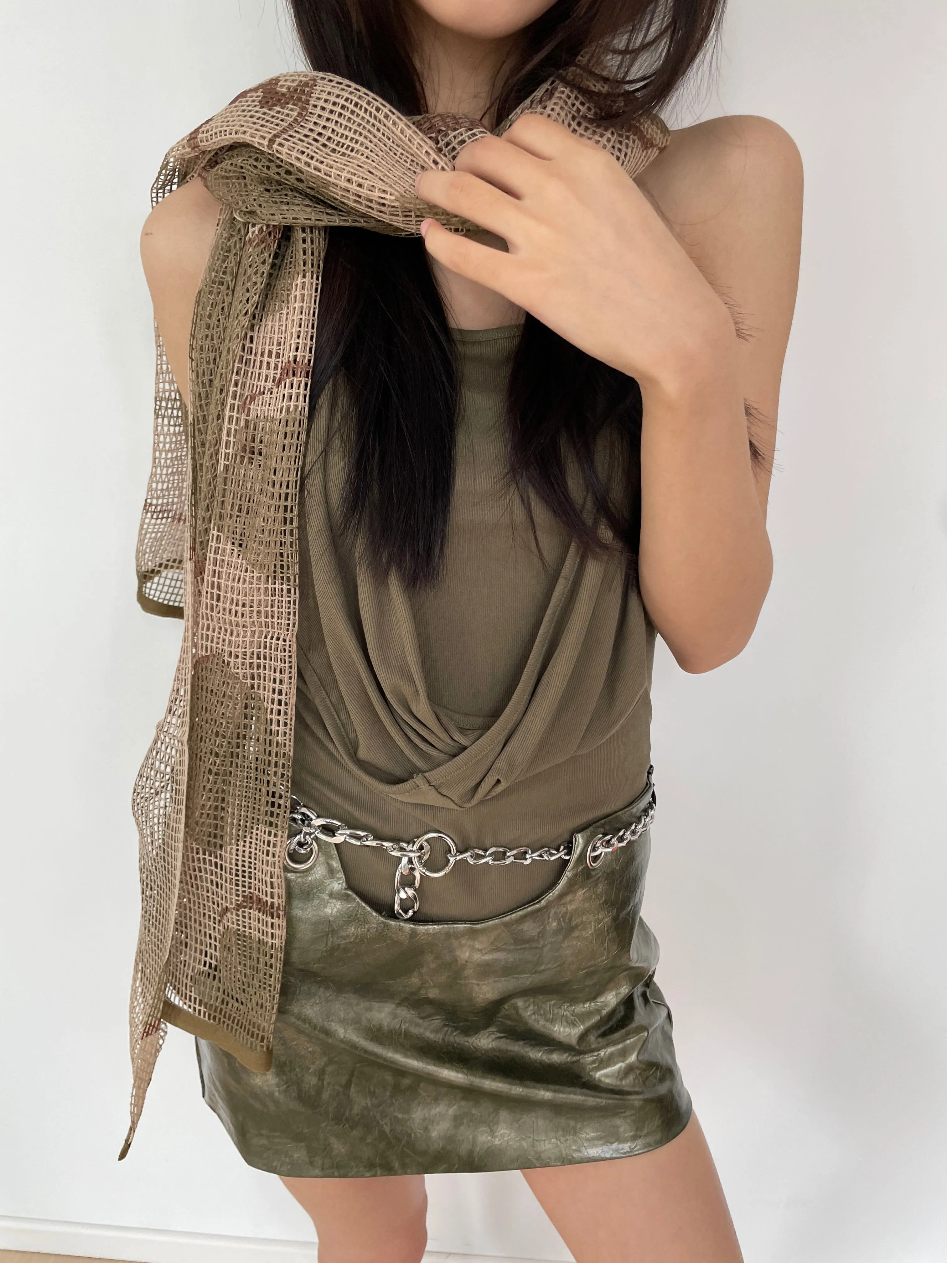 Sheer Mesh Metallic Thread Snakeskin Print Scarf