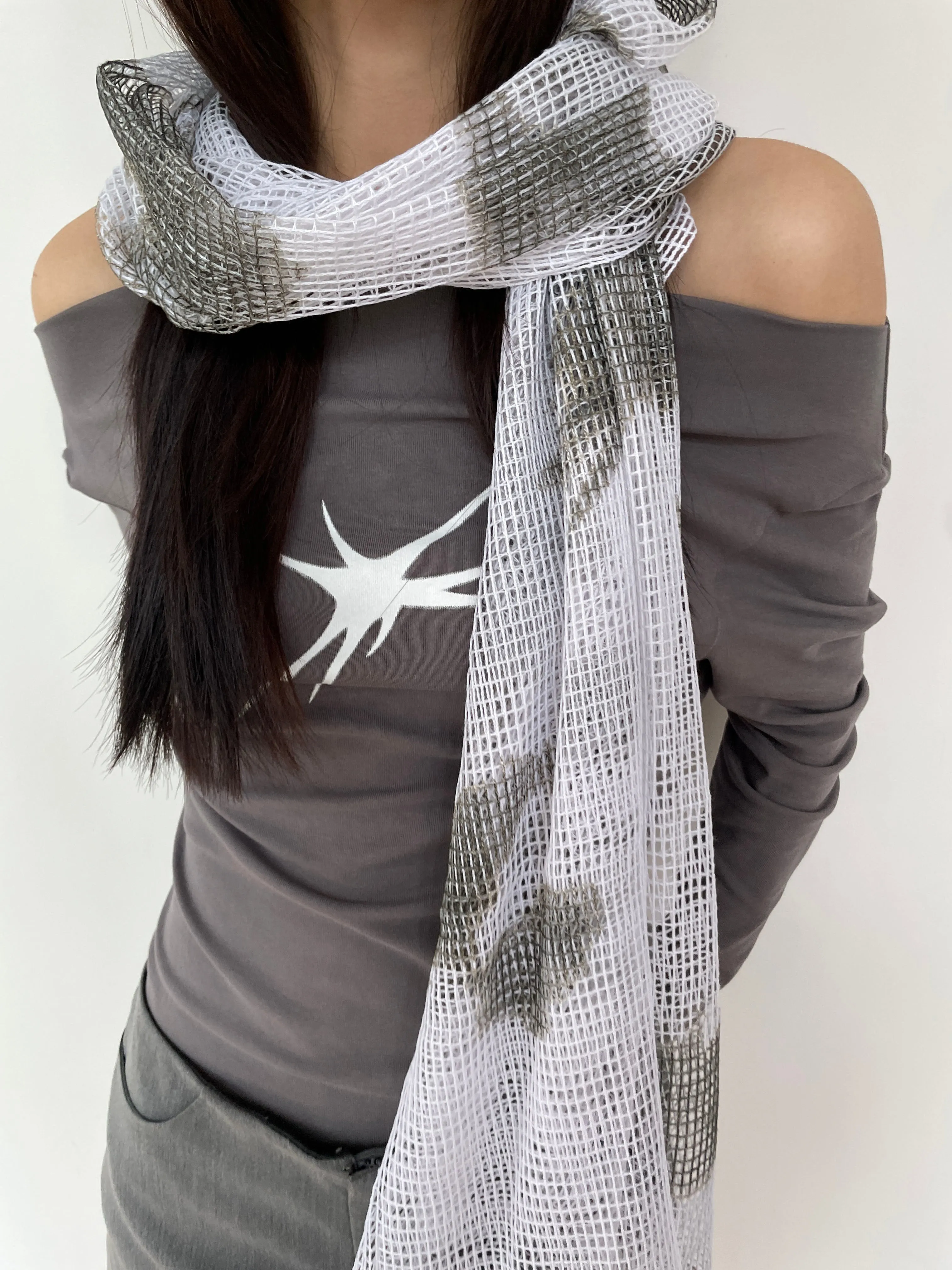 Sheer Mesh Metallic Thread Snakeskin Print Scarf