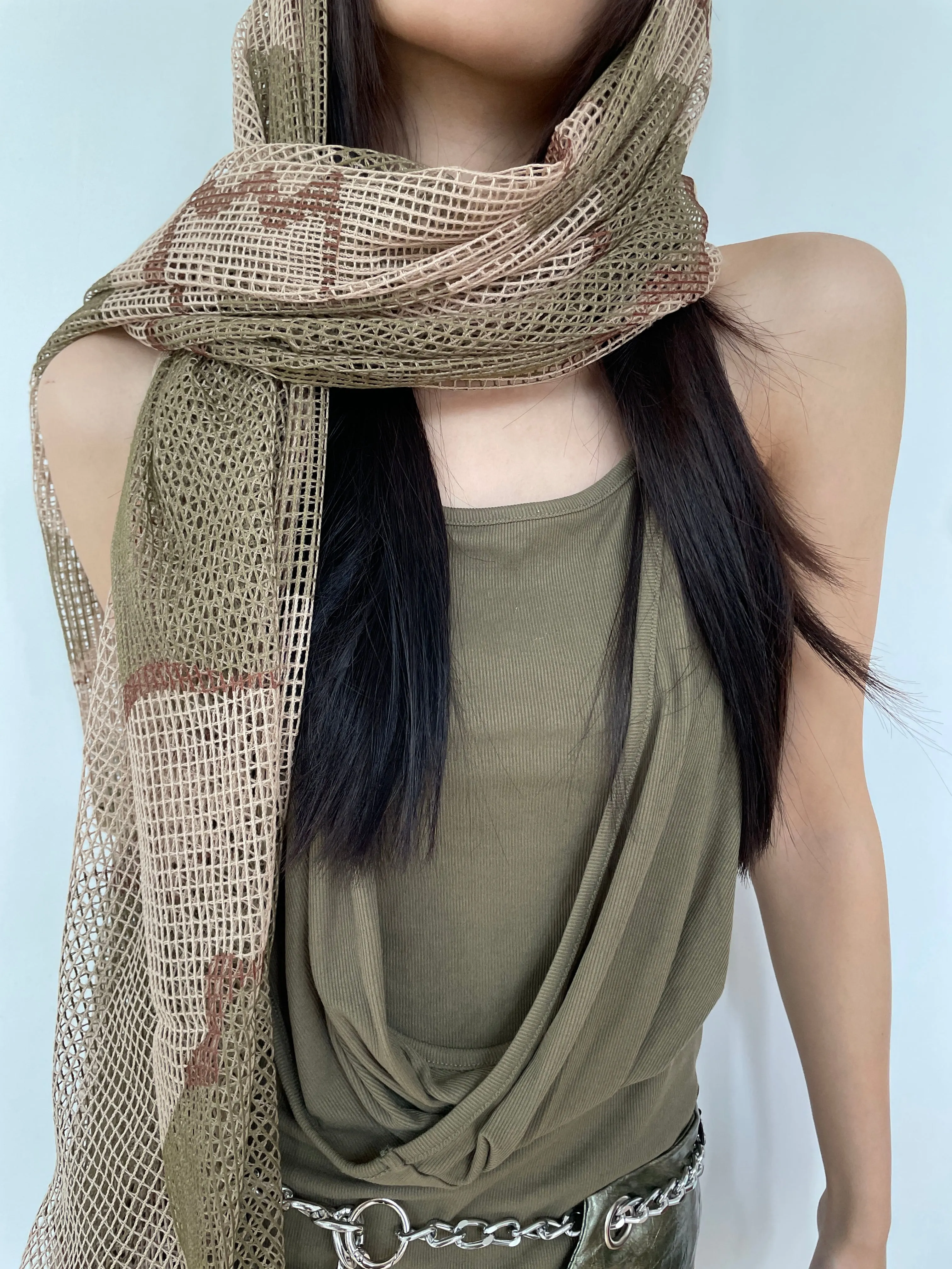 Sheer Mesh Metallic Thread Snakeskin Print Scarf