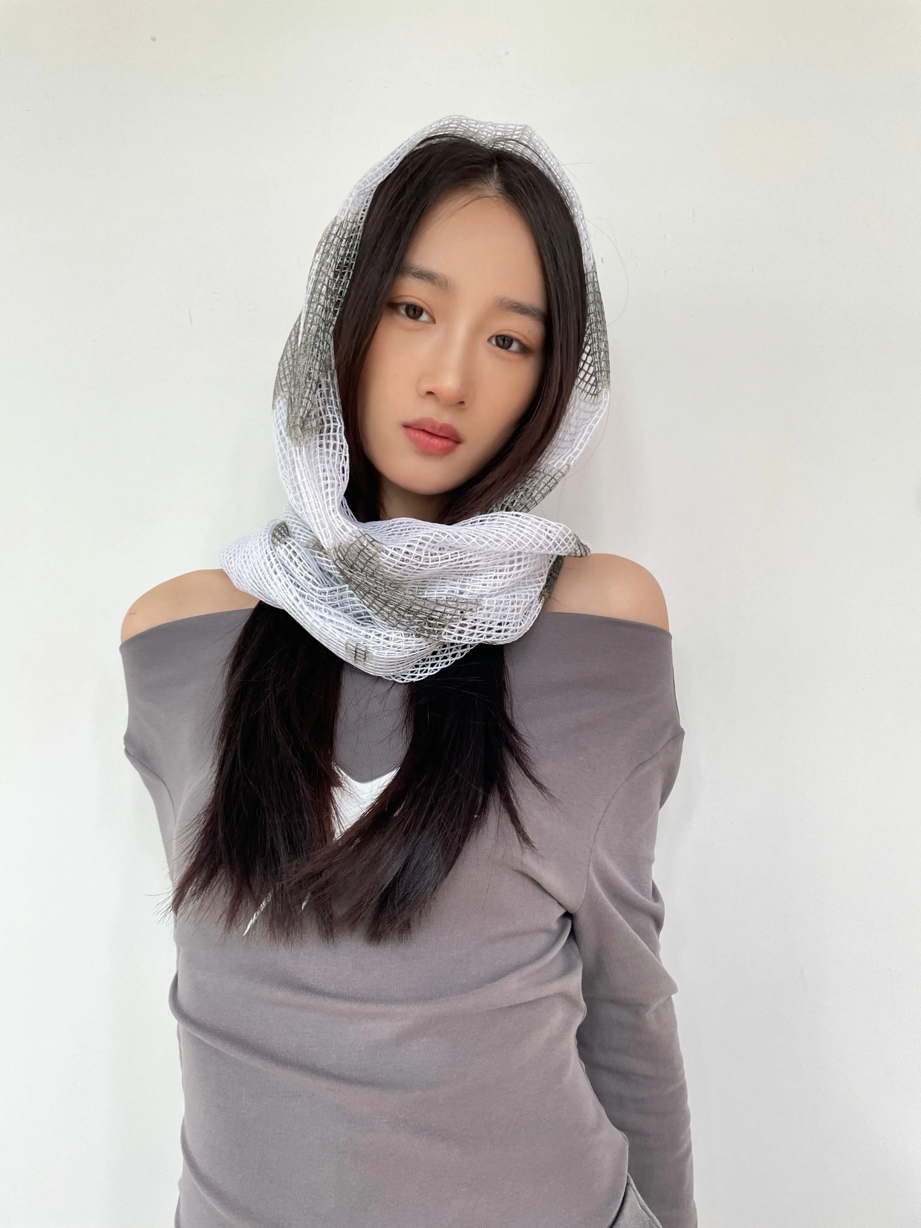 Sheer Mesh Metallic Thread Snakeskin Print Scarf