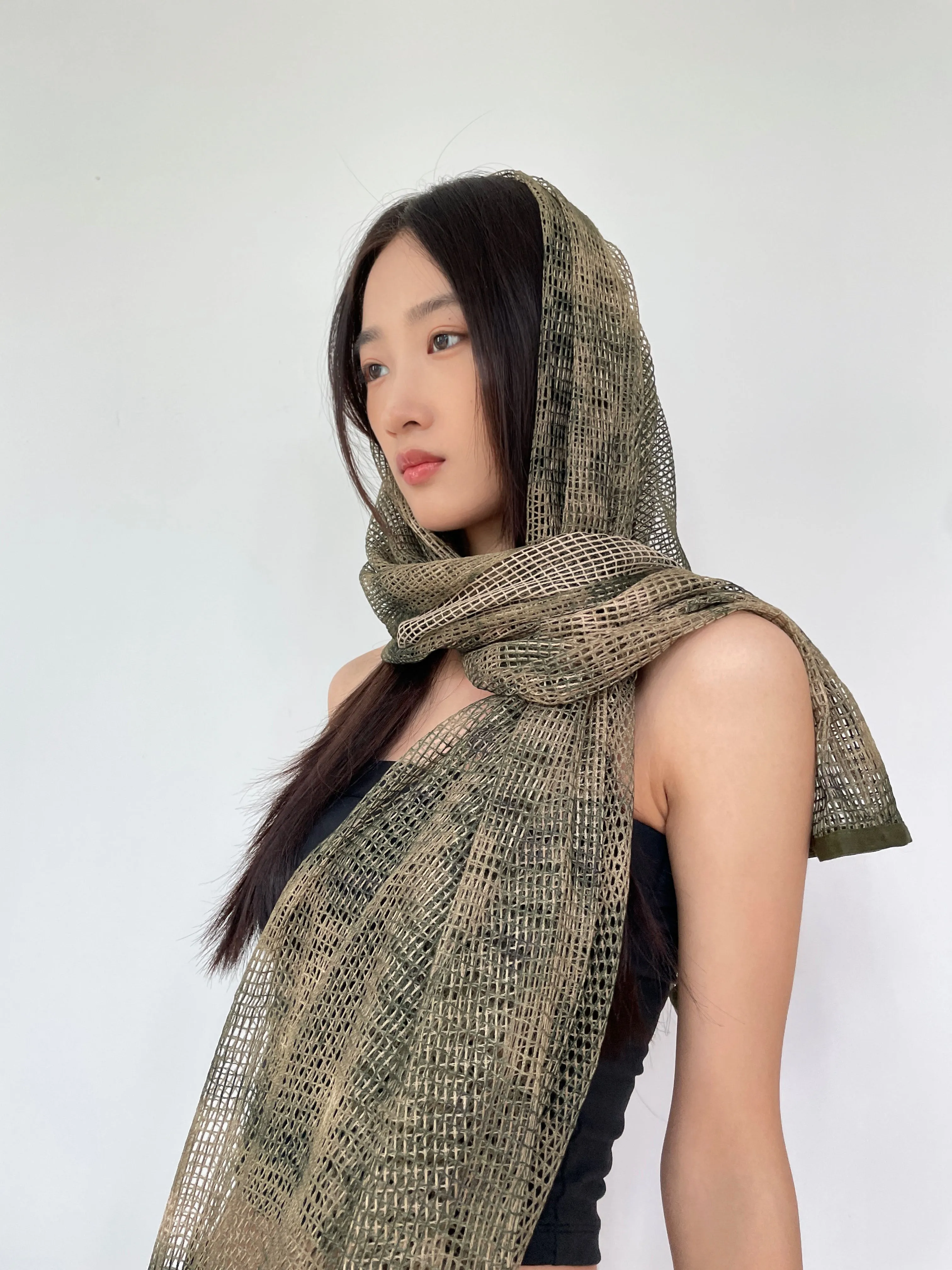 Sheer Mesh Metallic Thread Snakeskin Print Scarf