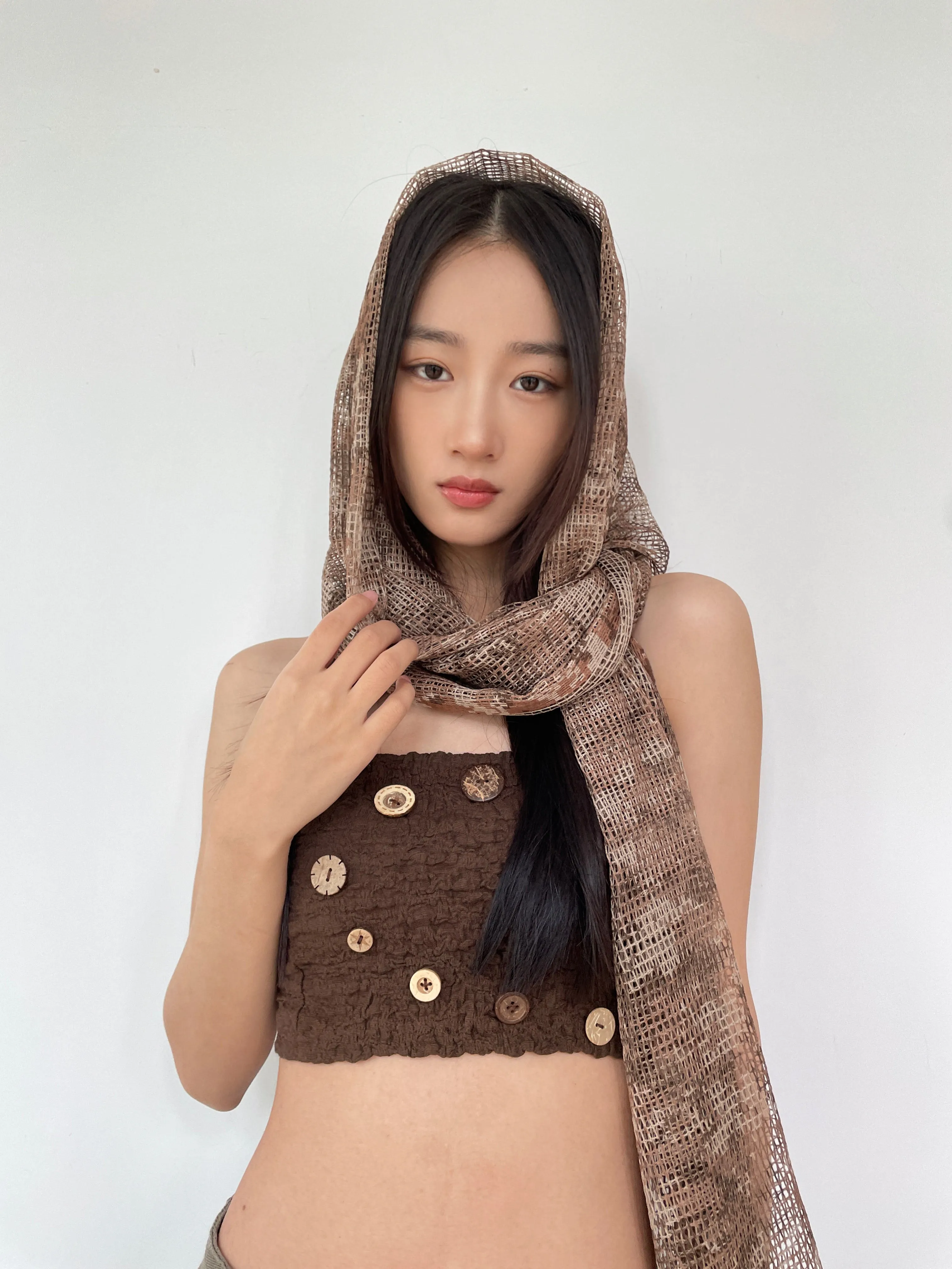 Sheer Mesh Metallic Thread Snakeskin Print Scarf