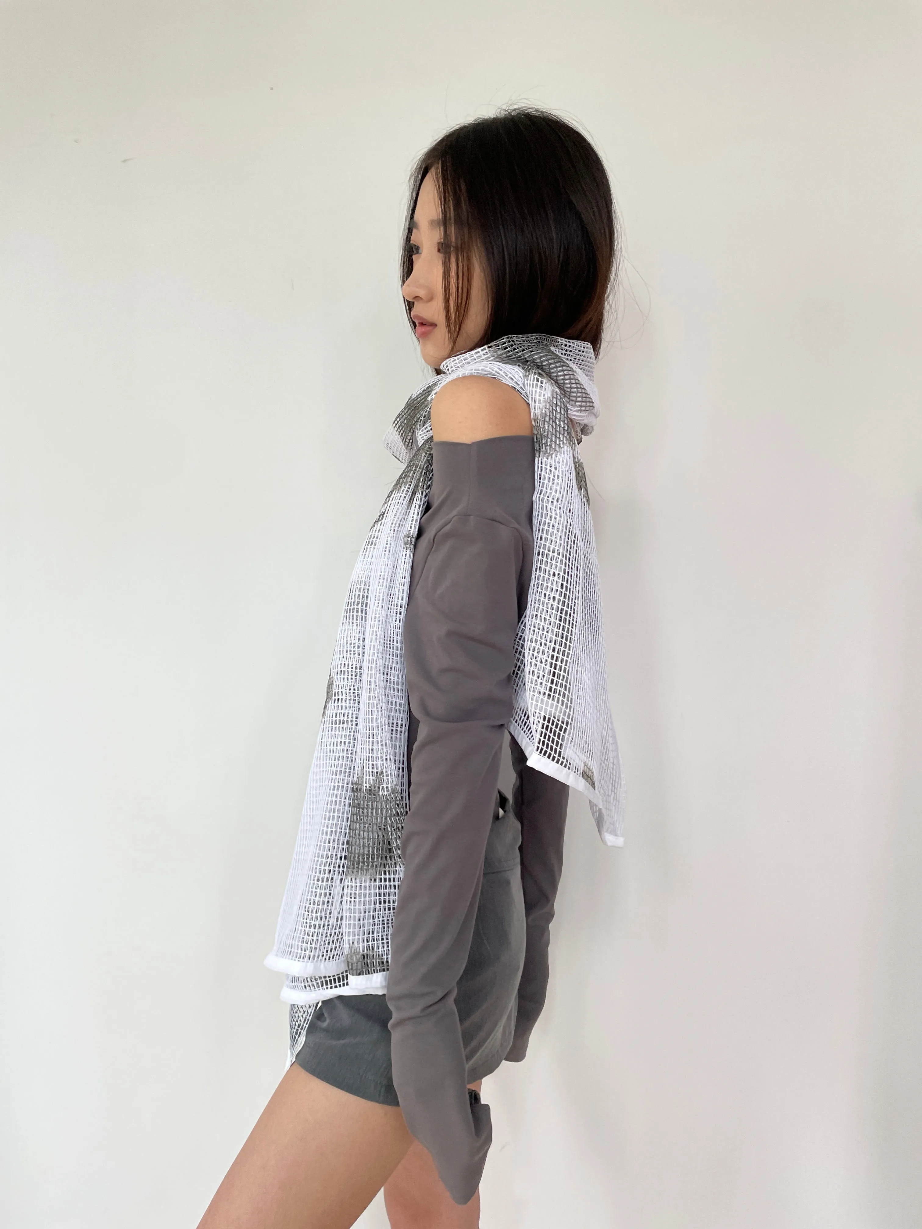 Sheer Mesh Metallic Thread Snakeskin Print Scarf