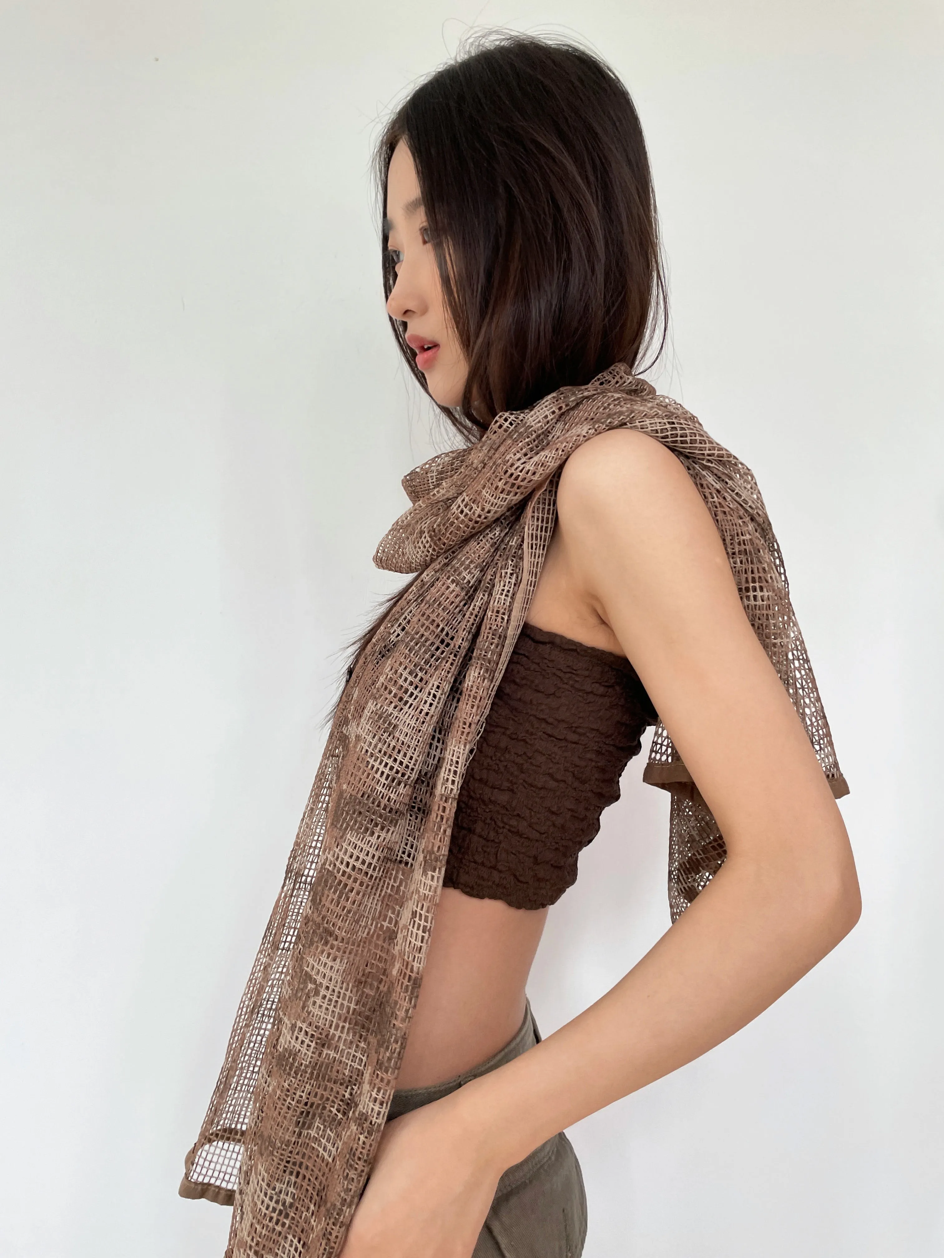 Sheer Mesh Metallic Thread Snakeskin Print Scarf