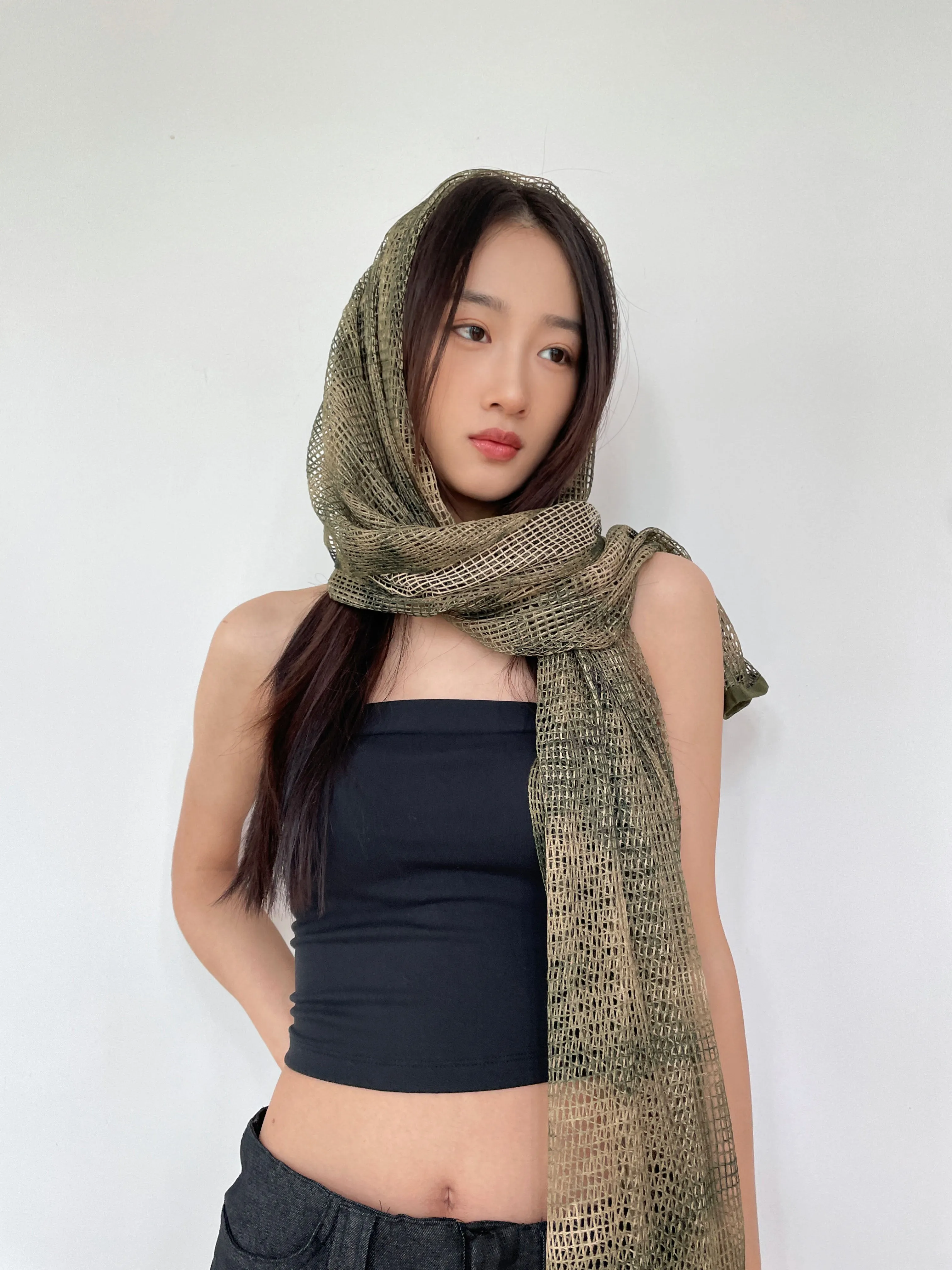 Sheer Mesh Metallic Thread Snakeskin Print Scarf
