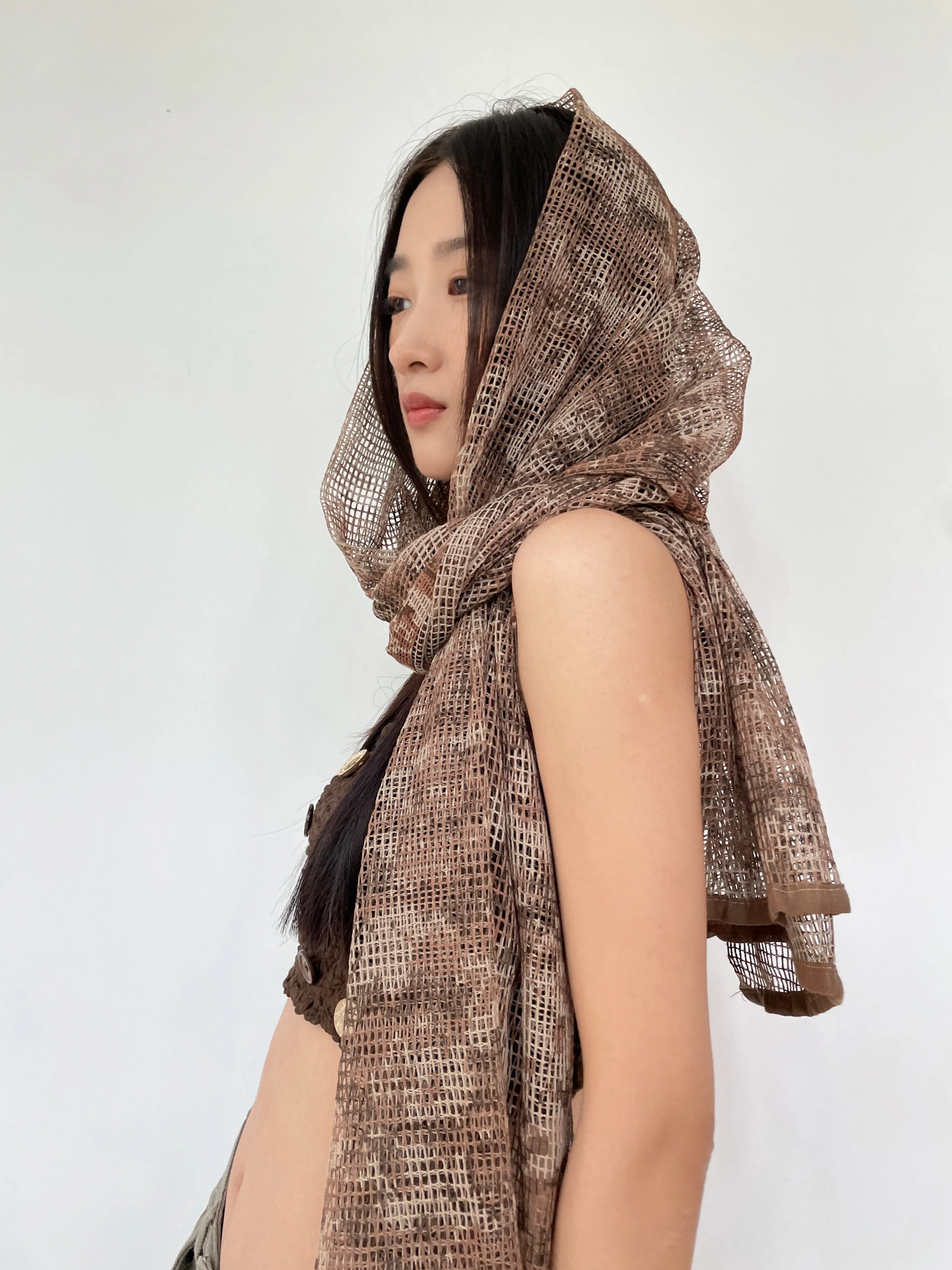 Sheer Mesh Metallic Thread Snakeskin Print Scarf
