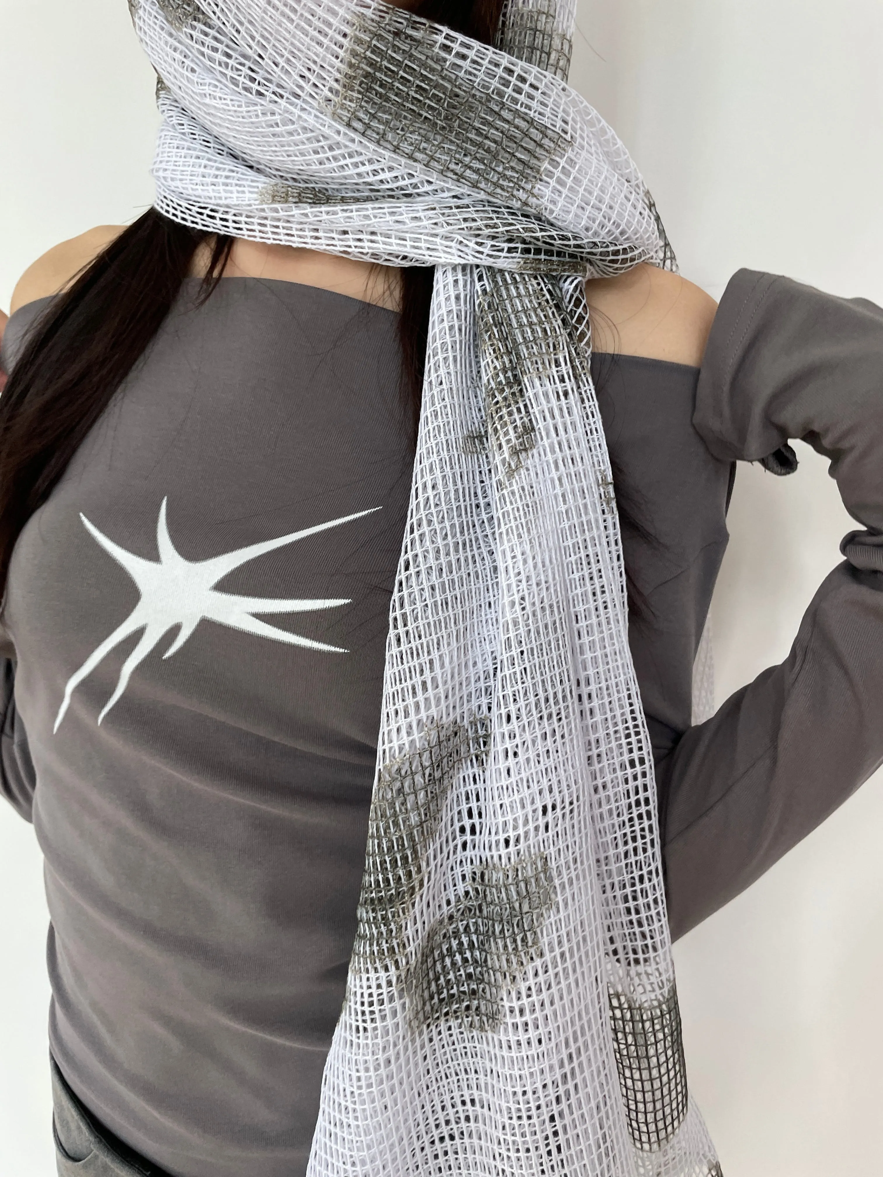 Sheer Mesh Metallic Thread Snakeskin Print Scarf