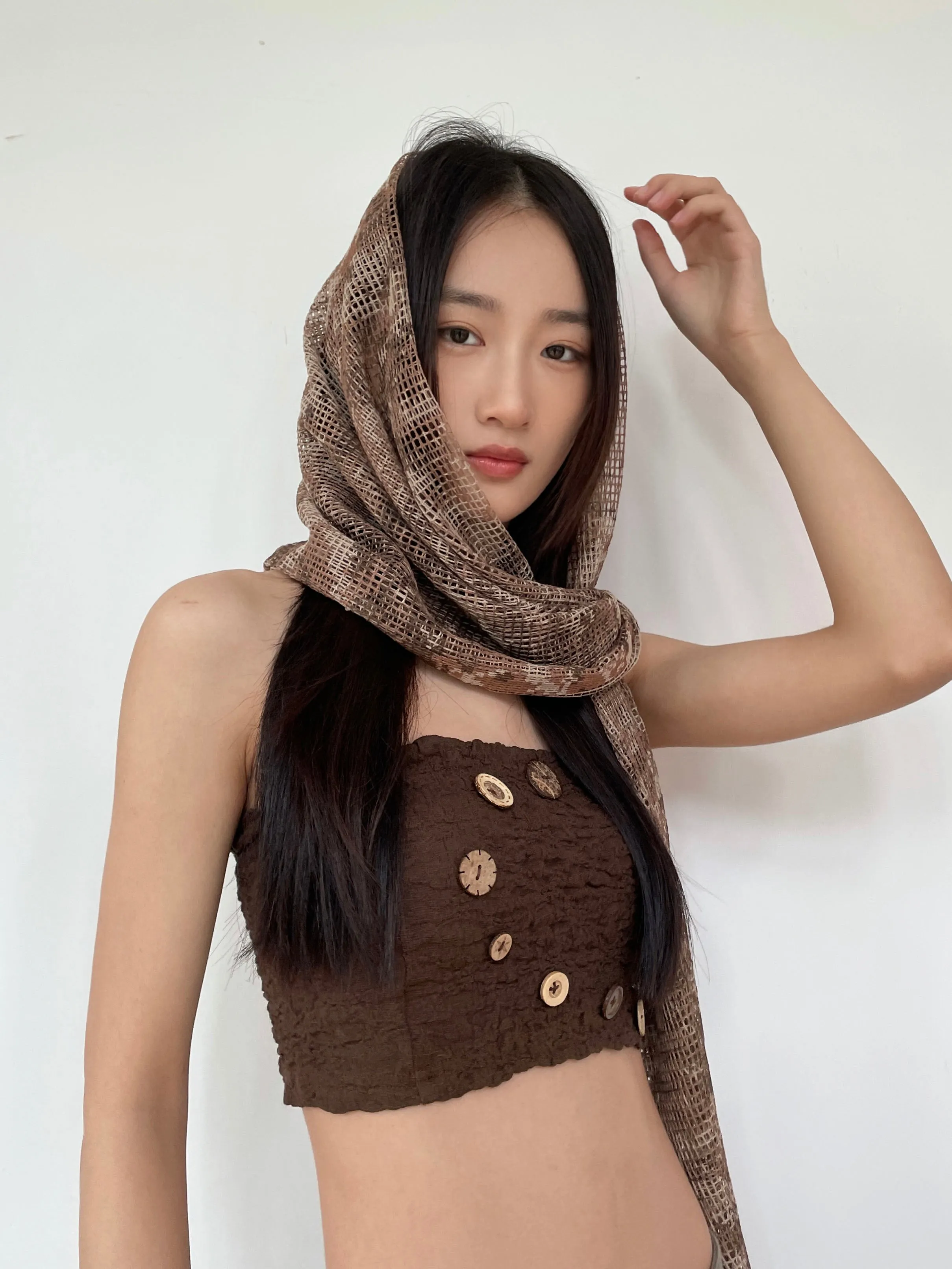 Sheer Mesh Metallic Thread Snakeskin Print Scarf