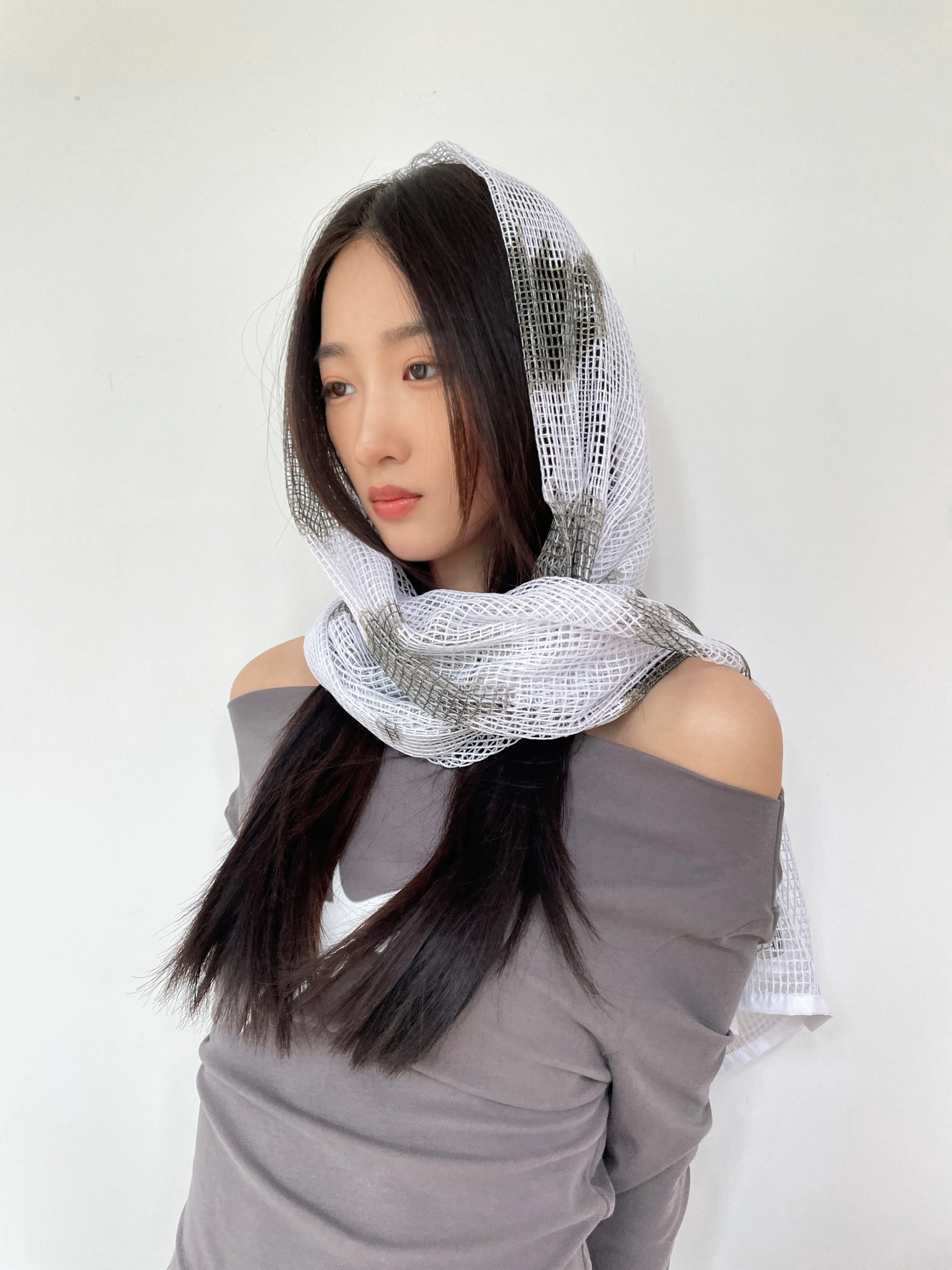 Sheer Mesh Metallic Thread Snakeskin Print Scarf