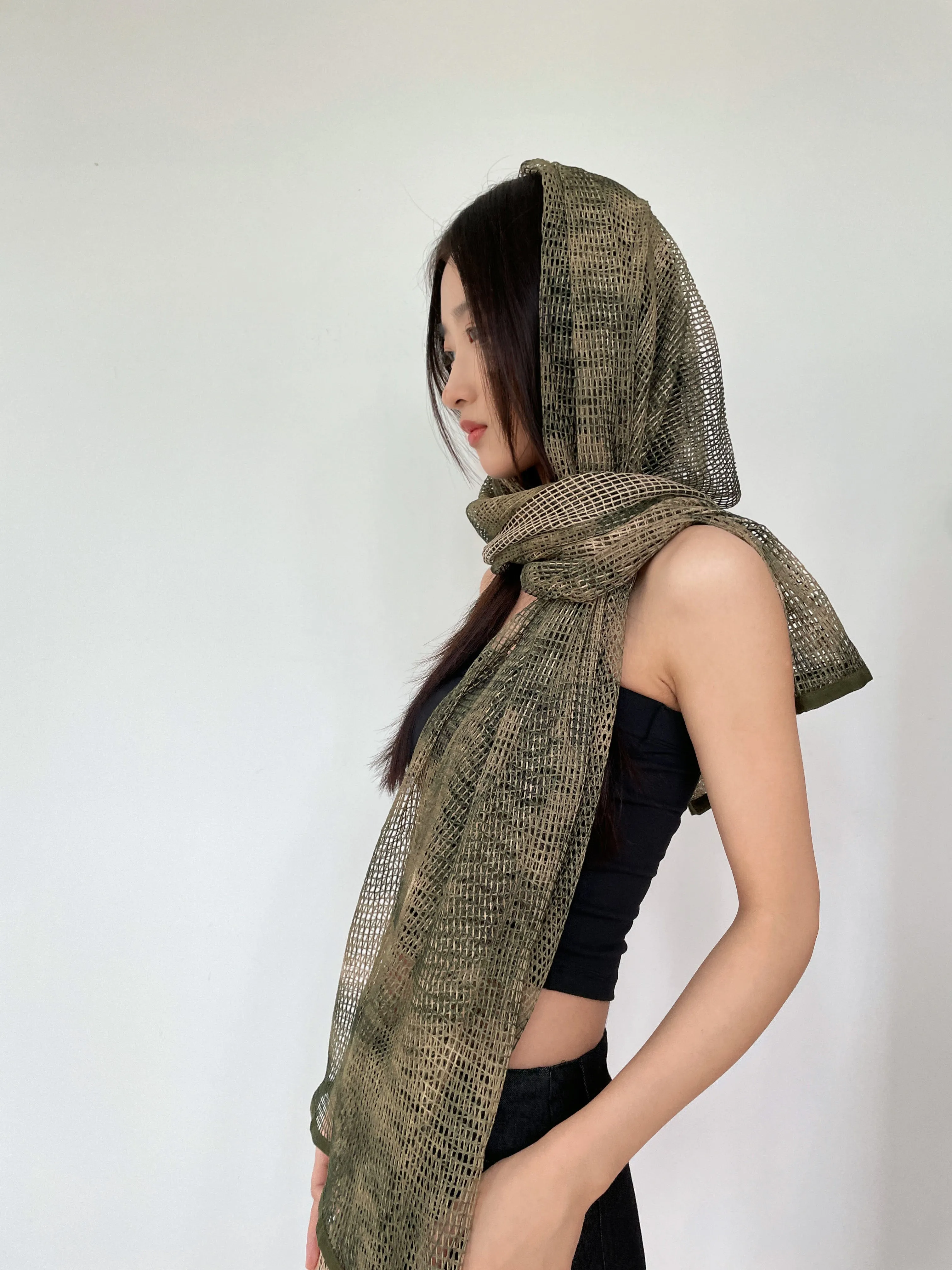 Sheer Mesh Metallic Thread Snakeskin Print Scarf