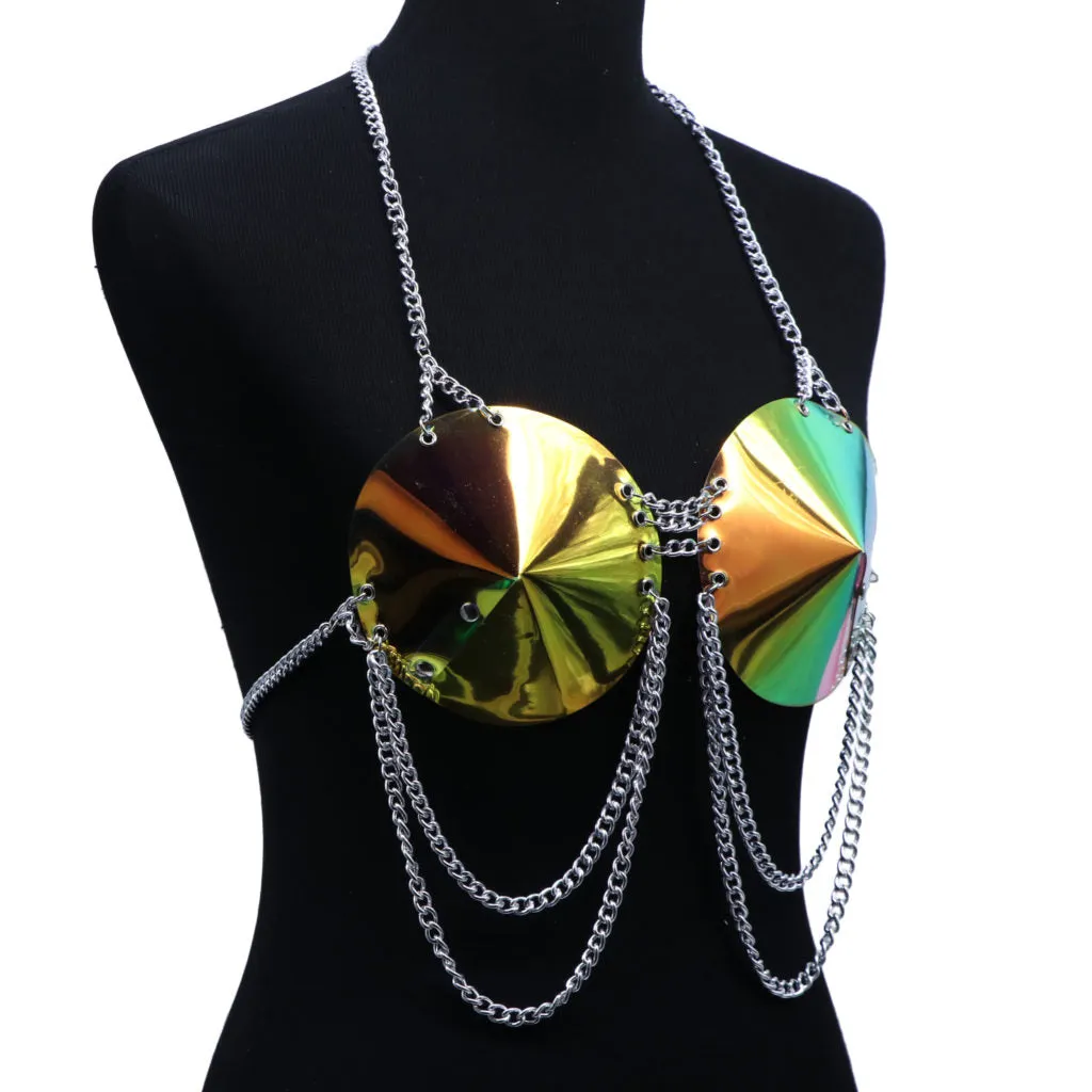 Silver Metal & Chain Bra