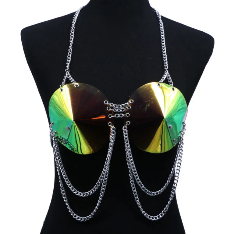 Silver Metal & Chain Bra