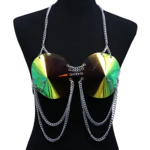 Silver Metal & Chain Bra