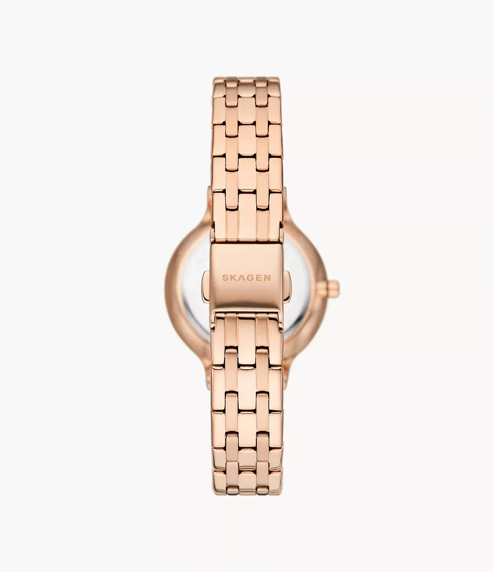 Skagen Anita Rose Gold Stainless Steel Watch with Three-Hand Movement SKW3128