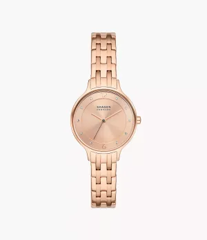 Skagen Anita Rose Gold Stainless Steel Watch with Three-Hand Movement SKW3128
