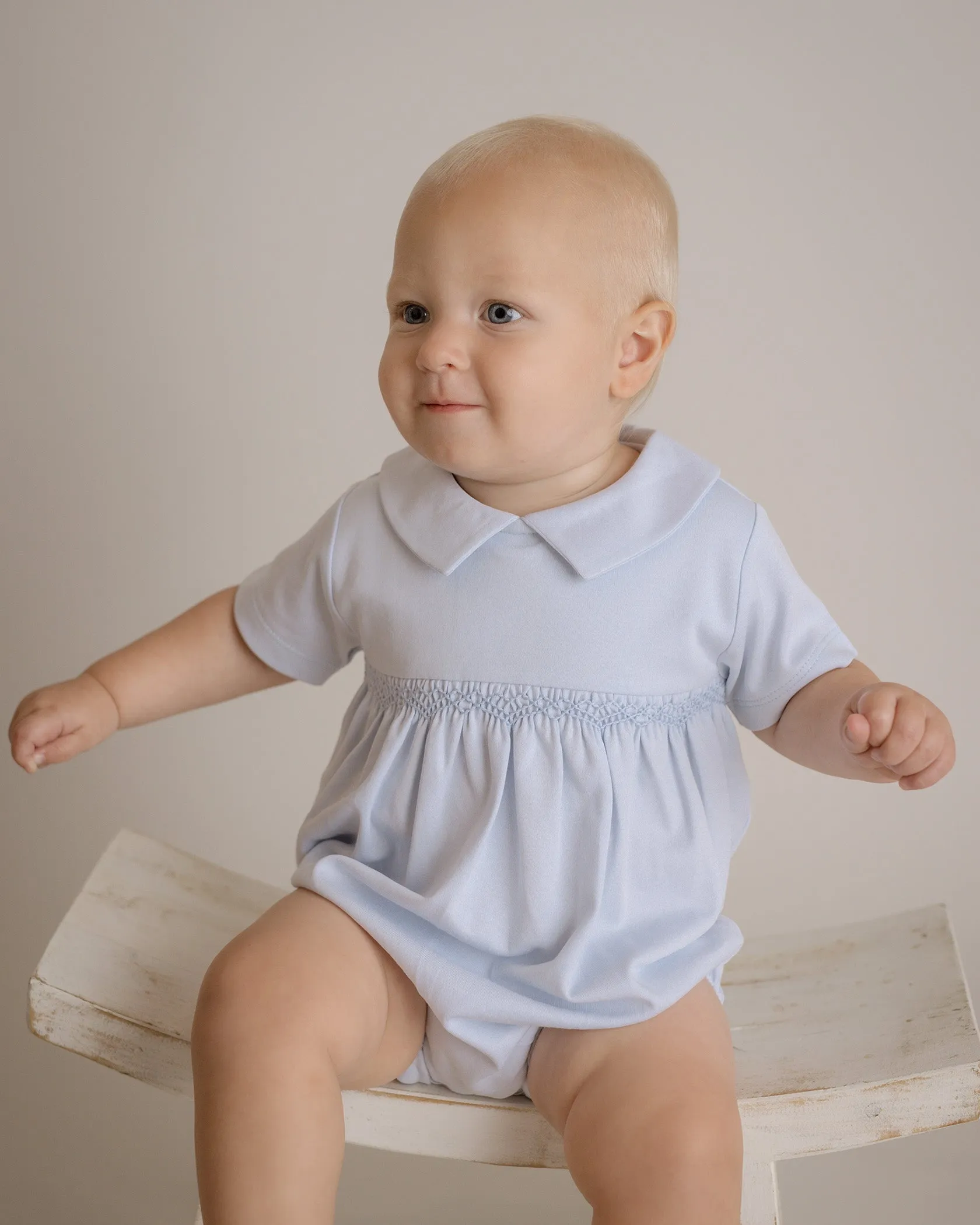 Smocked Bubble Romper - Lt.Blue