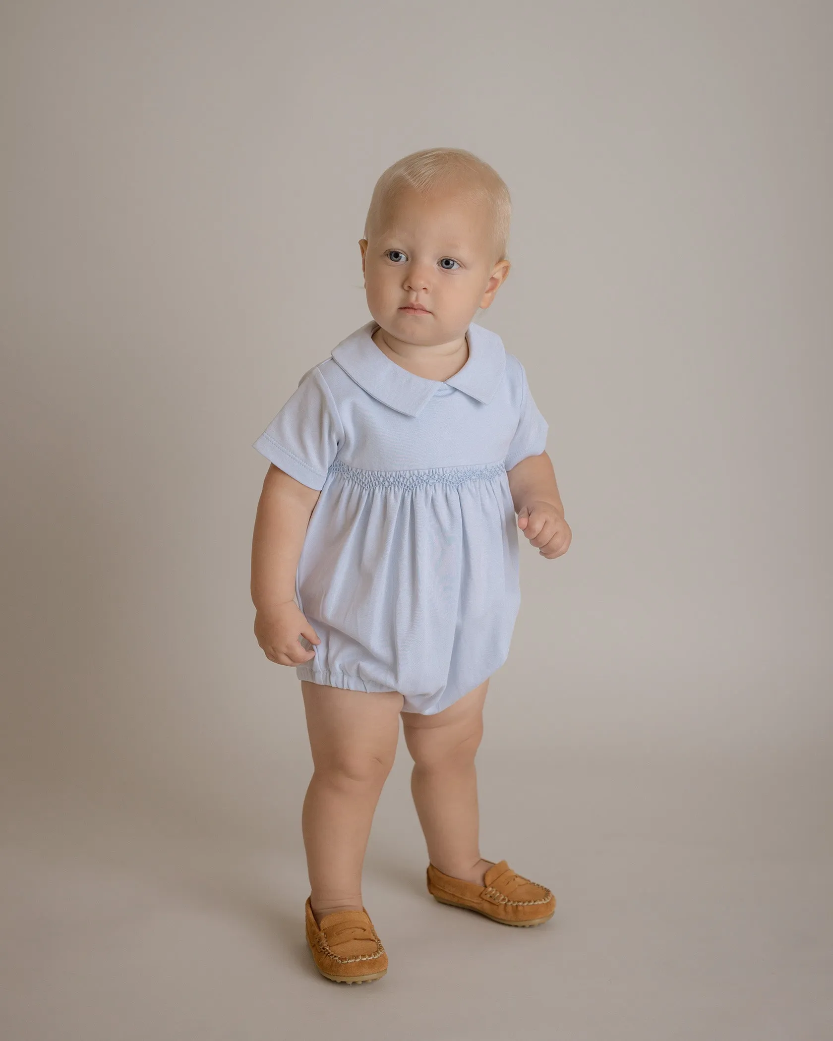 Smocked Bubble Romper - Lt.Blue