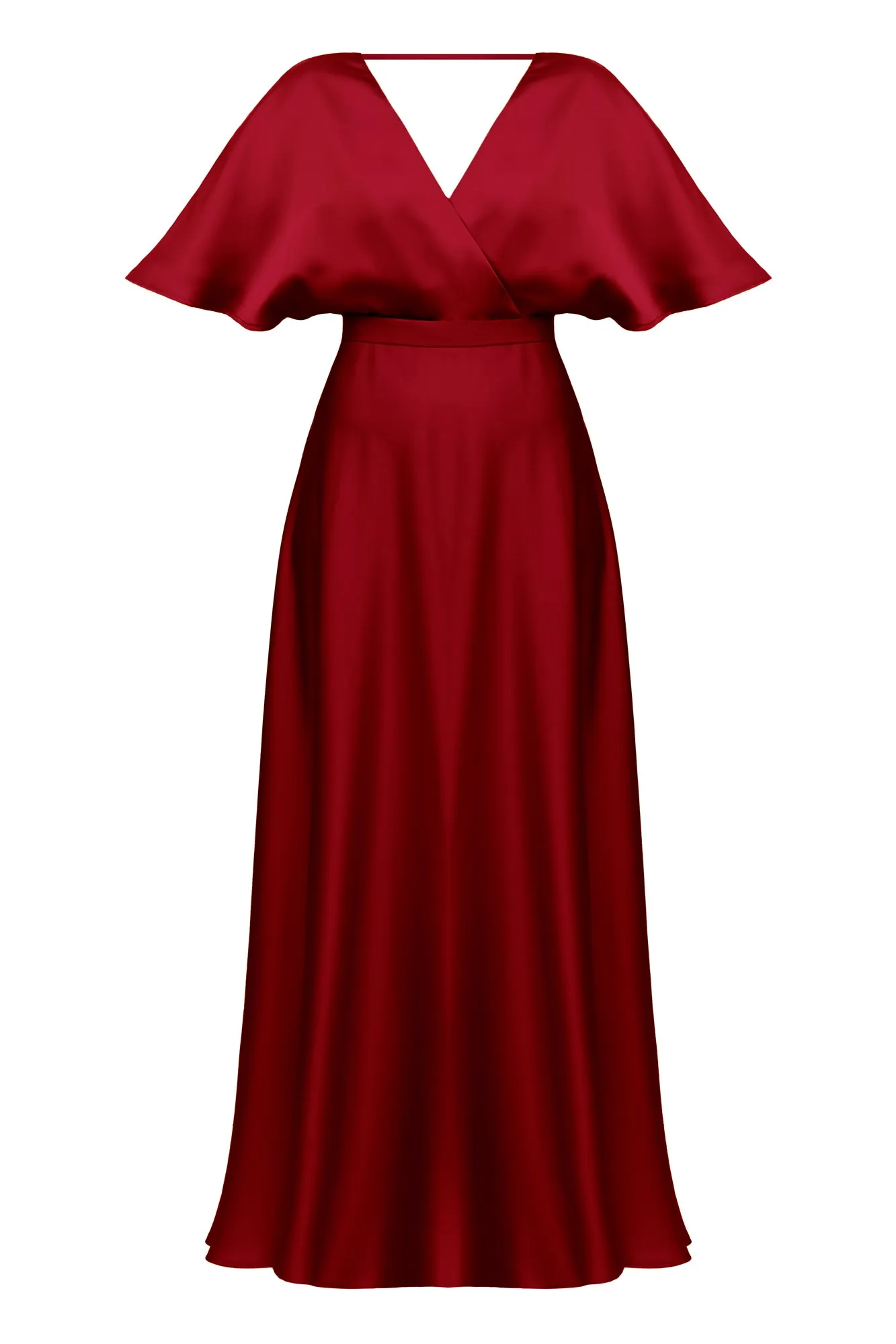 SOLENE burgundy red satin maxi evening dress