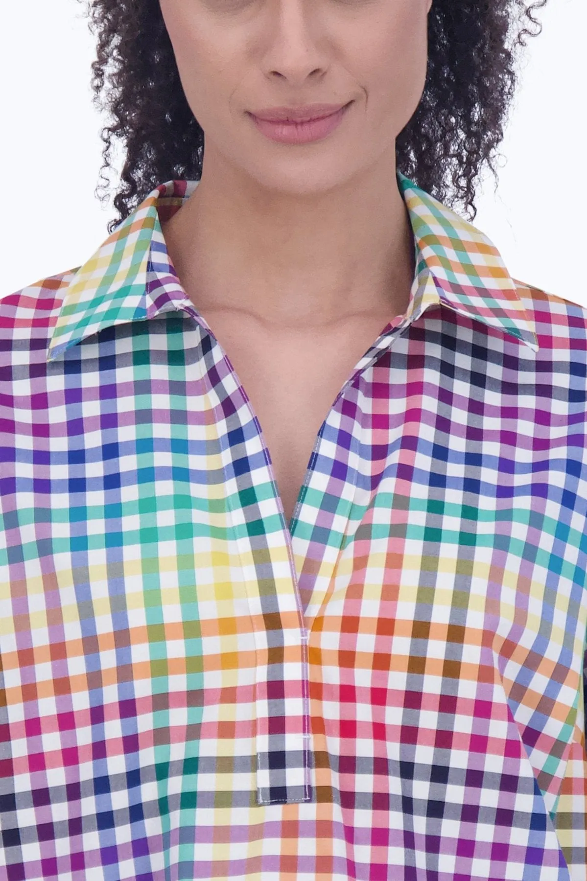 Sophia No Iron Rainbow Gingham Popover Shirt