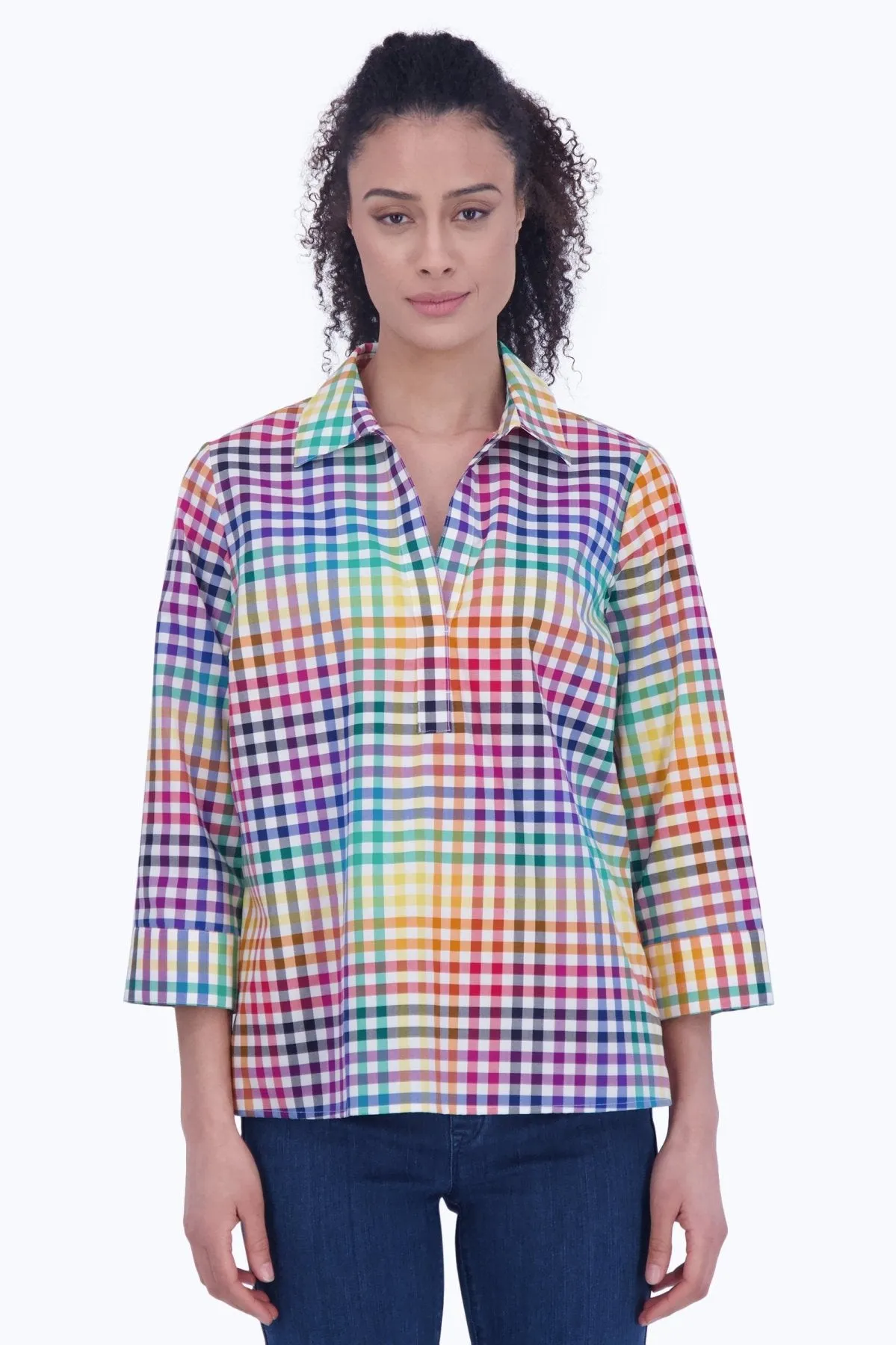 Sophia No Iron Rainbow Gingham Popover Shirt