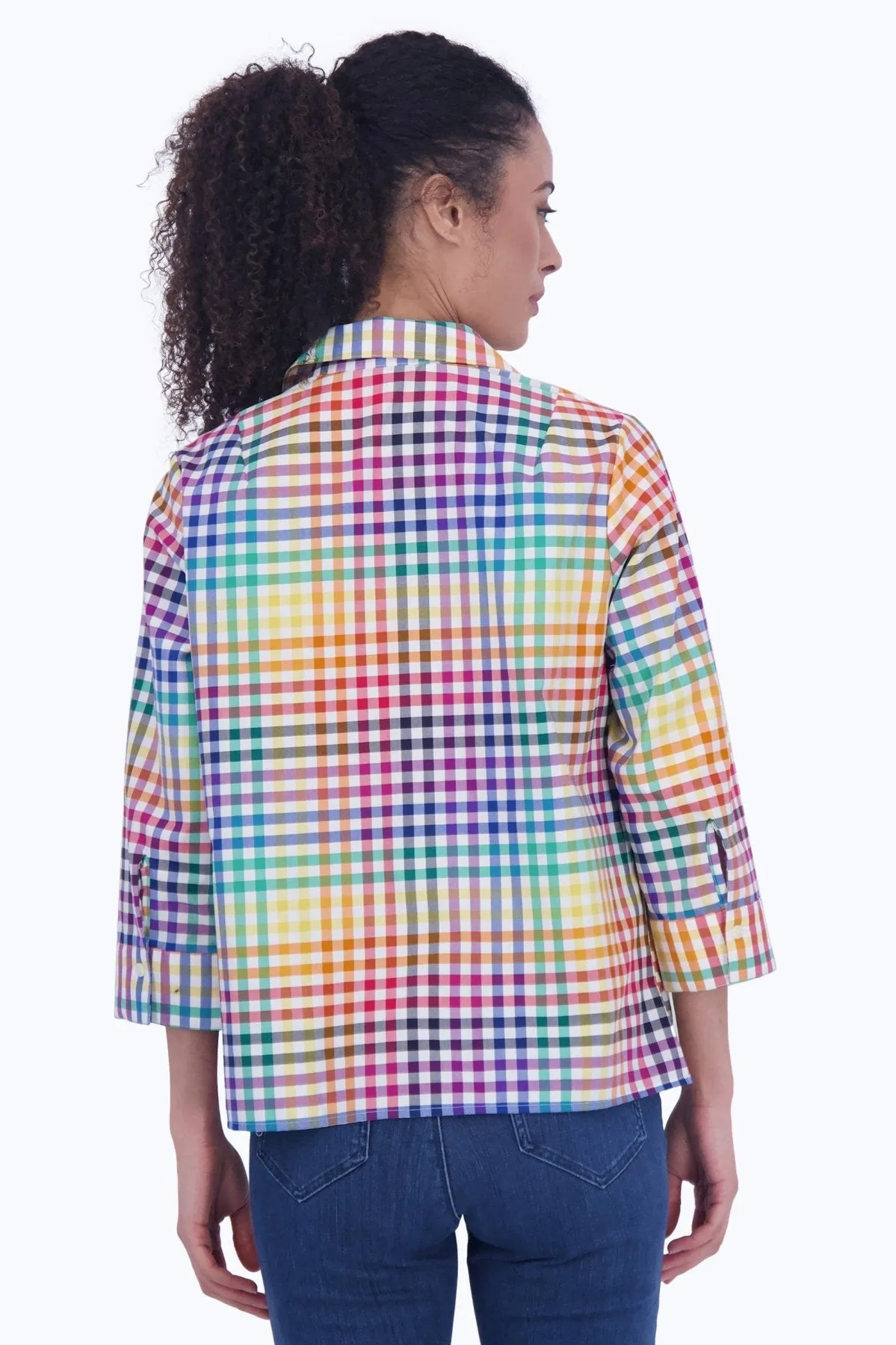 Sophia No Iron Rainbow Gingham Popover Shirt