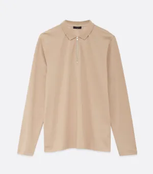 Stone Pique Collared Zip Front Polo Top