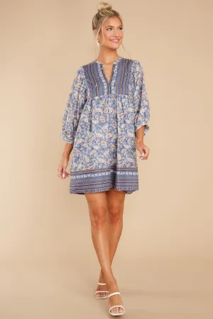 Summer In The Hamptons Ash Blue Print Dress