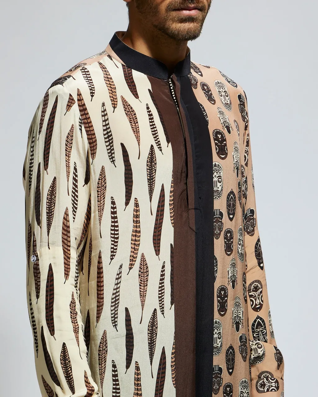 Tribal Mask And Feather Printed Kurta Set