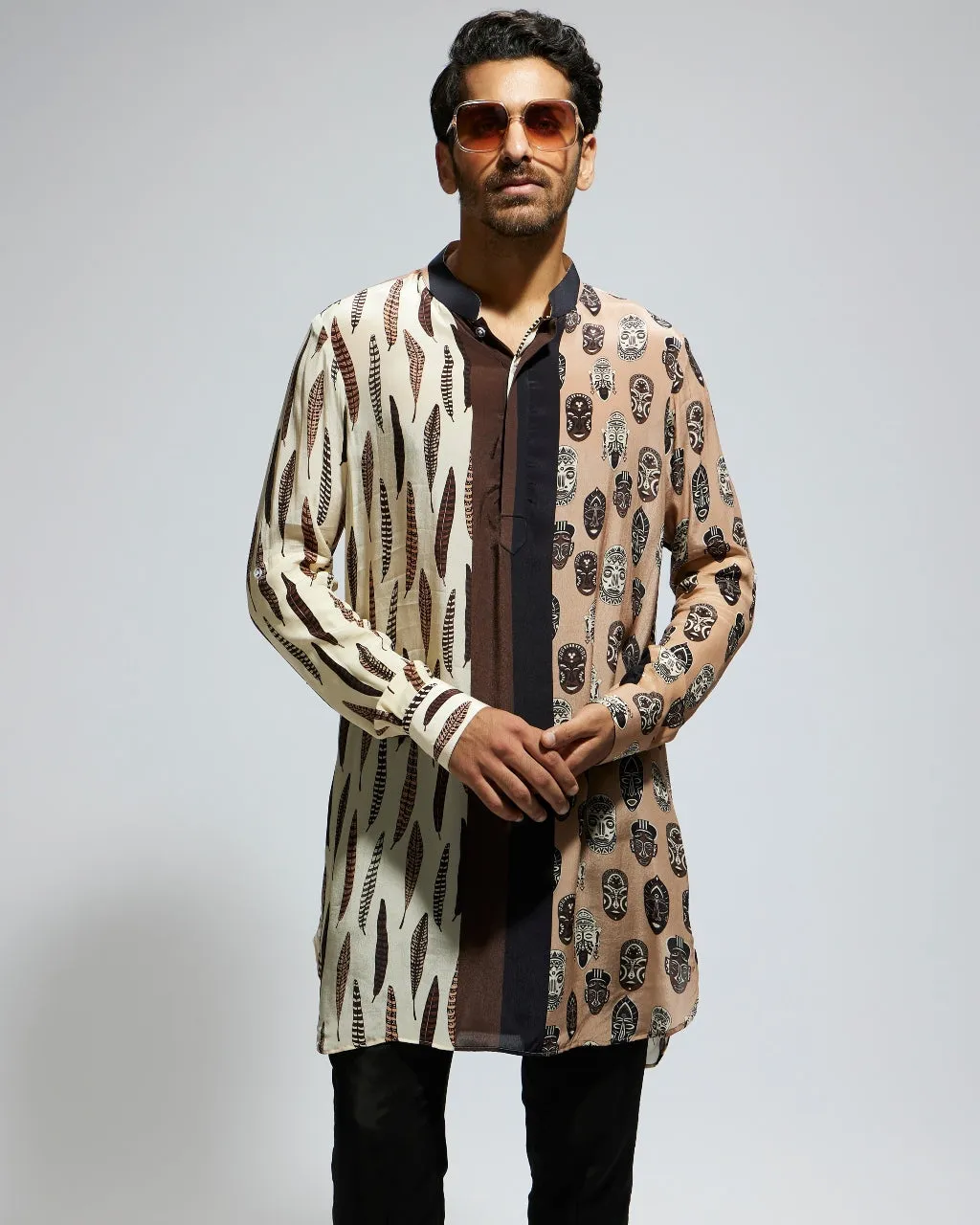 Tribal Mask And Feather Printed Kurta Set