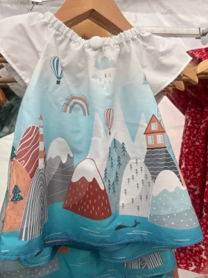 White hills/whales Peasant Dress