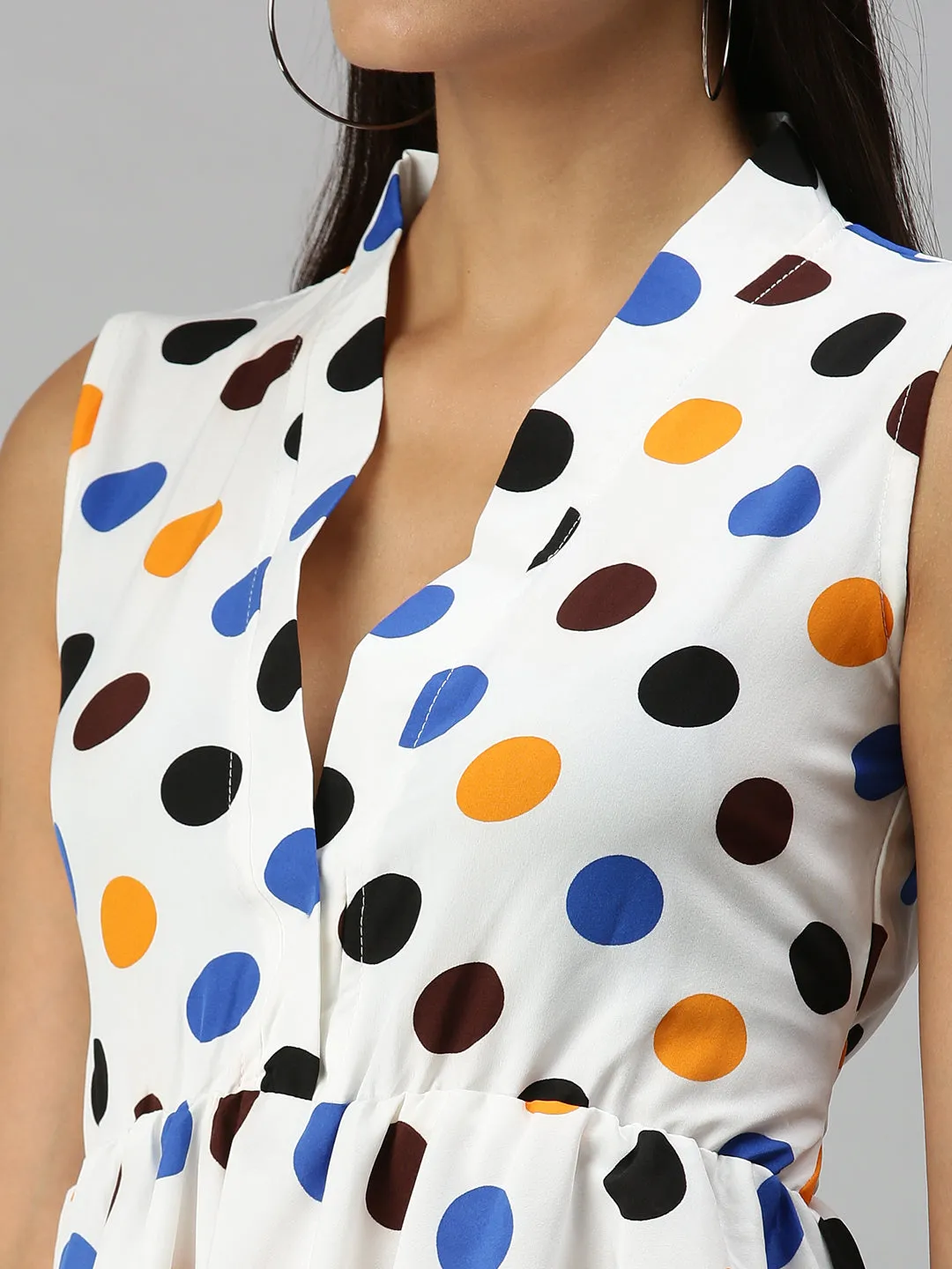 Women Off White Print Crepe Peplum Top