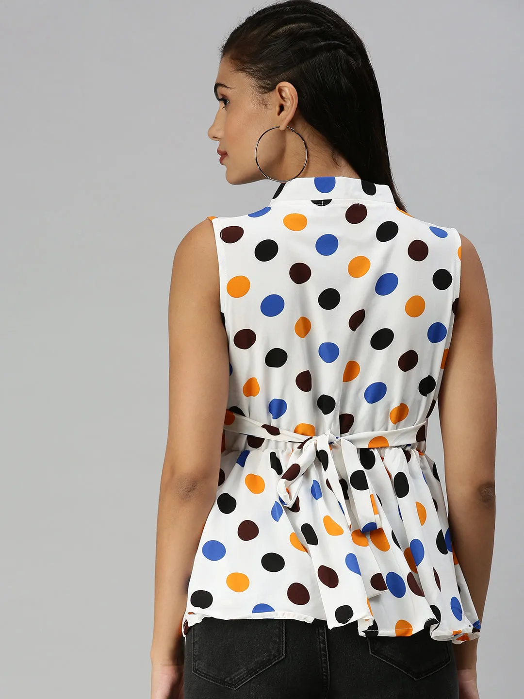 Women Off White Print Crepe Peplum Top