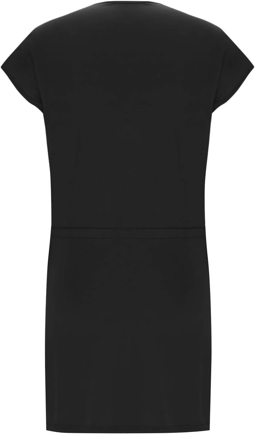 Women Summer Dress Casual Short Sleeve V Neck Sundresses Drawstring Waist Beach Cover up Mini Beach Dress with Pocket