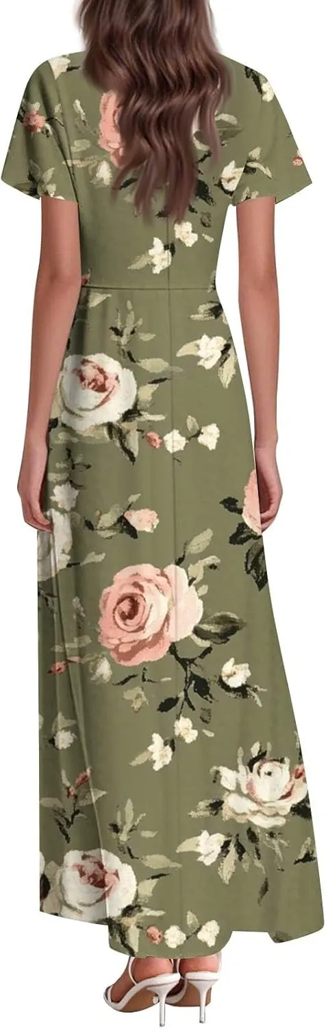Women's Casual A-Line Dresses 2025 V Neck Short Sleeve Dress Empire Waist Boho Summer Sundress
