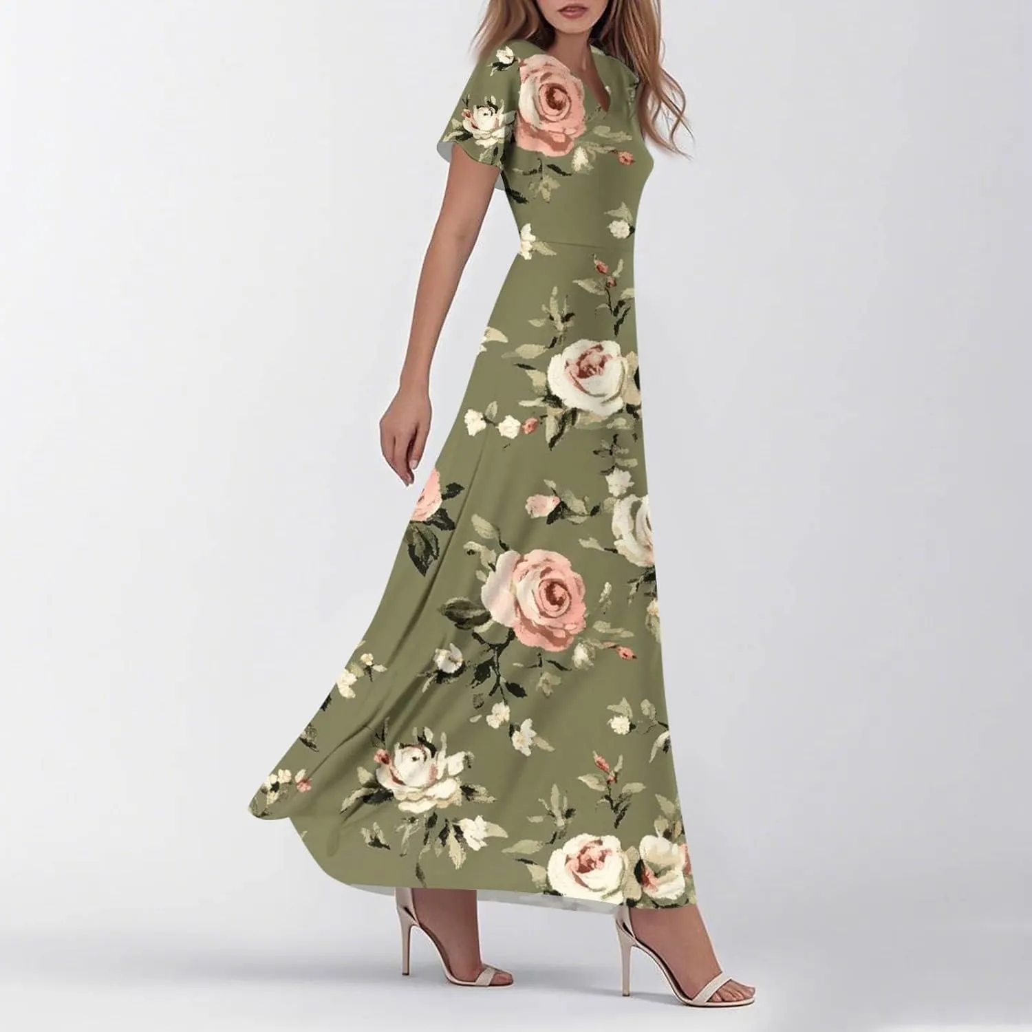 Women's Casual A-Line Dresses 2025 V Neck Short Sleeve Dress Empire Waist Boho Summer Sundress