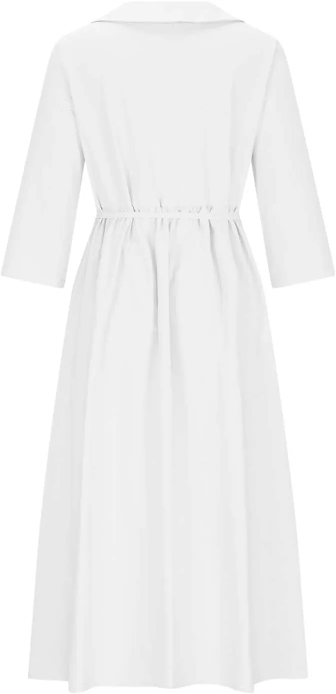 Women's Cotton Linen Midi Dress Plus Size 3/4 Sleeve Pleated Summer Dresses Vacation 2025 Crew Neck Casual Dress