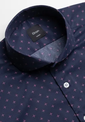 Wrinkle-Free Midnight Blue Star Printed Performance Stretch Shirt