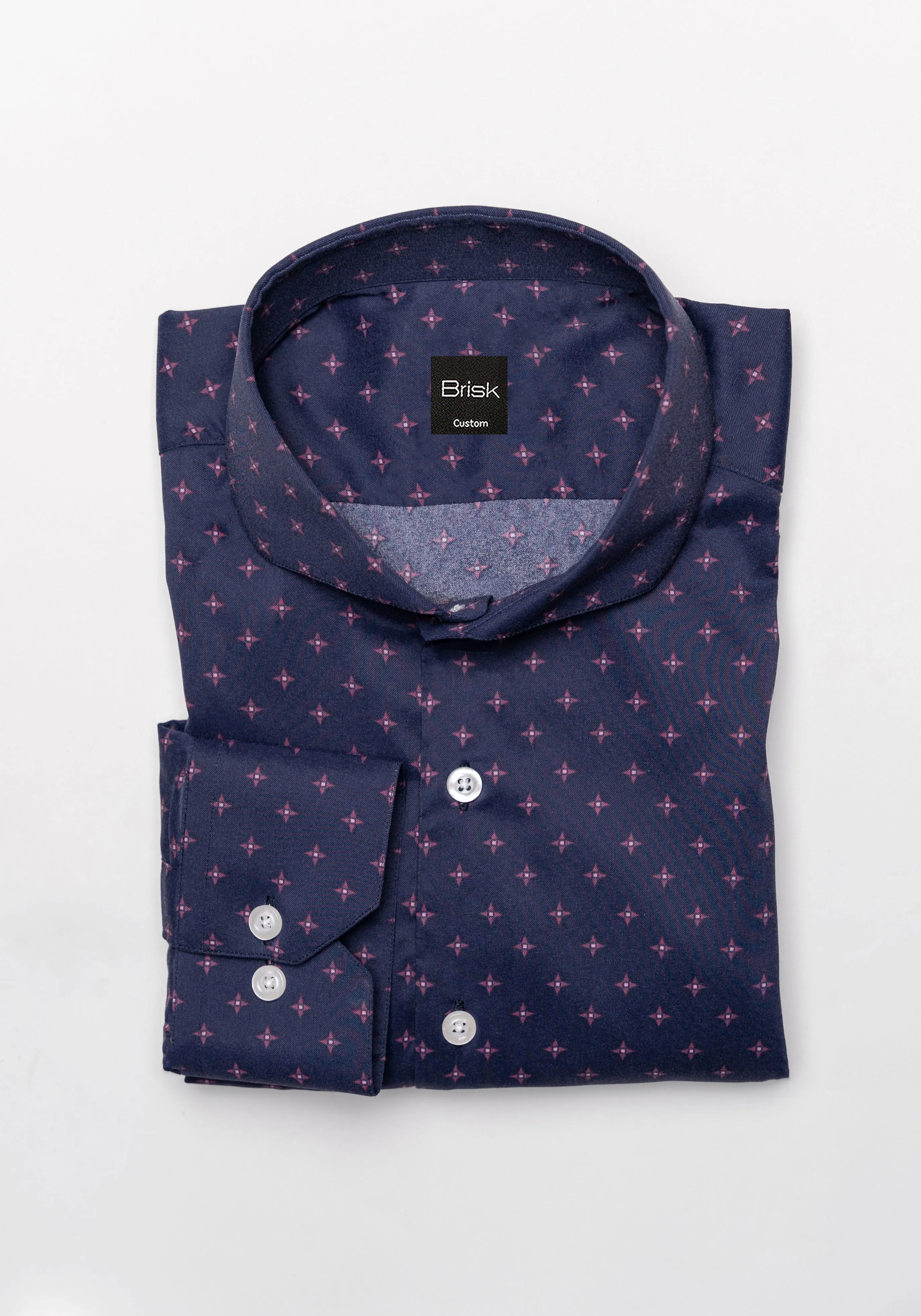Wrinkle-Free Midnight Blue Star Printed Performance Stretch Shirt